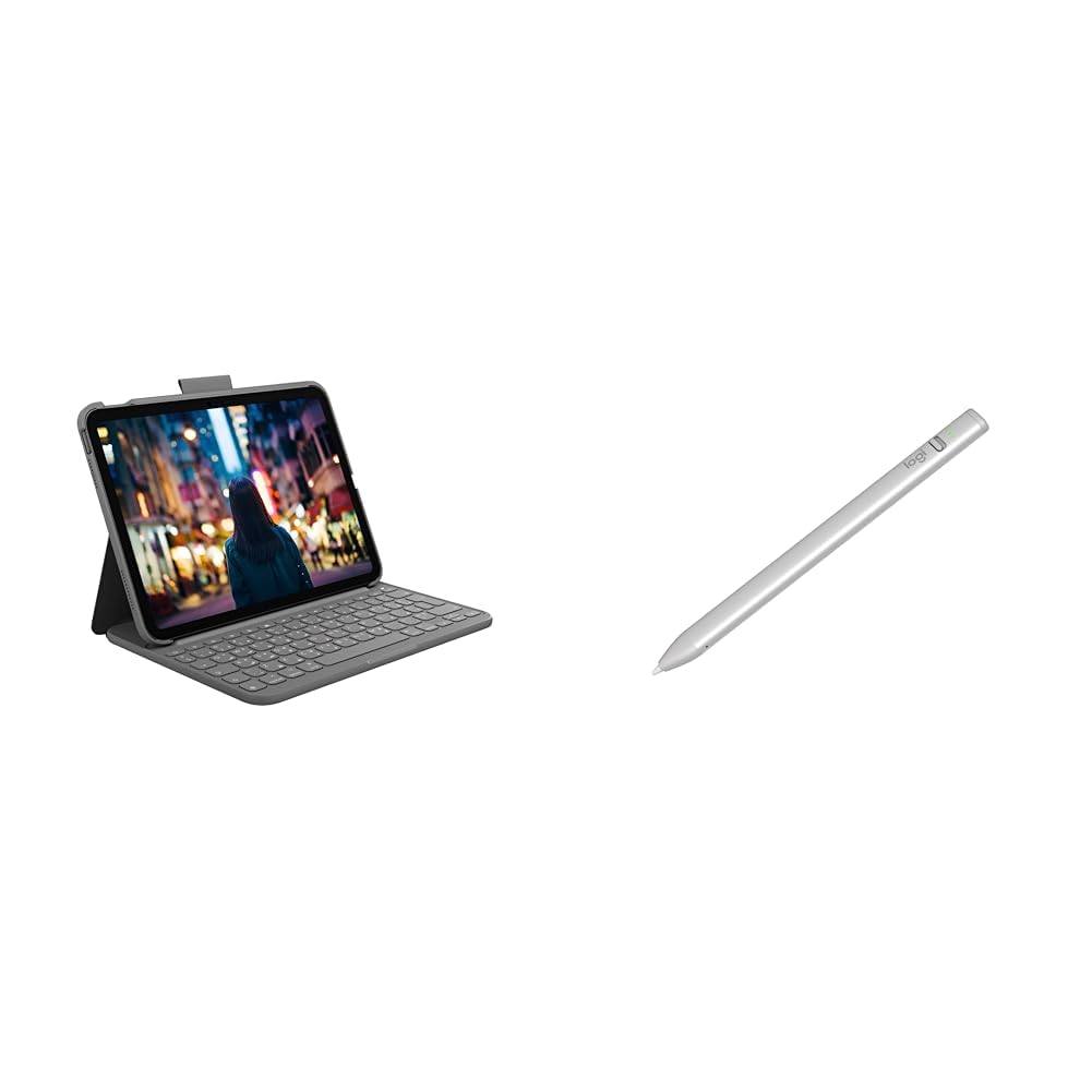 Logitech Slim Folio Keyboard Case for iPad (10th Generation) with Integrated Bluetooth Wireless Keyboard with Logitech Crayon Digital Pencil for iPad, Featuring Apple Pencil Technology - USB C