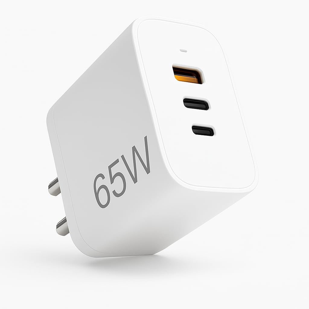 65W Type C PD Fast Charging Adapter for Laptop/MacBook/Chromebook/Tablet/Samsung/Google/Nothing/Motorola/Oneplus/Realme & Other Android Smart Phones|Supports All Protocols|Multi-Port Charger-White