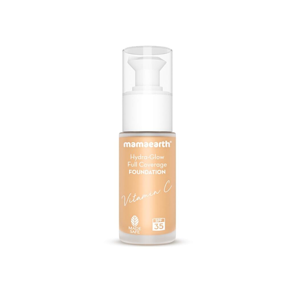 Mamaearth Hydra-Glow Full Coverage Dewy Finish Liquid Foundation With Vitamin C & Turmeric- 30 Ml|Full Coverage|Gives 3X Instant Glow|12-Hour Long Stay & Hydration|Spf 35|Non-Drying (02 Crème Glow)