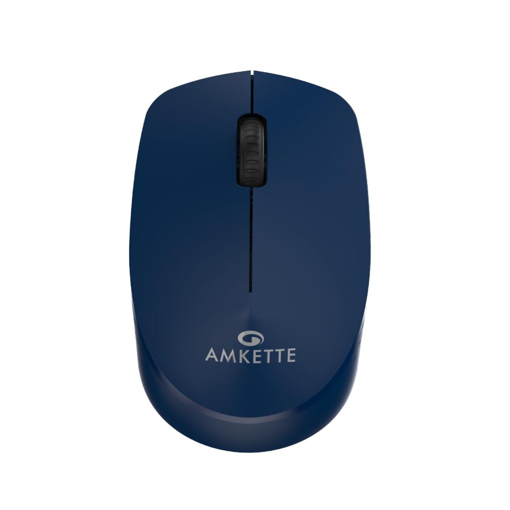Amkette Hush Pro Go Wireless Mouse with Advance 2.4 Ghz Connectivity |Silent Switch| Ergonomic Design|, Ultra-Compact, High Precision 1200 DPI, Smart Auto Sleep Function (Blue)
