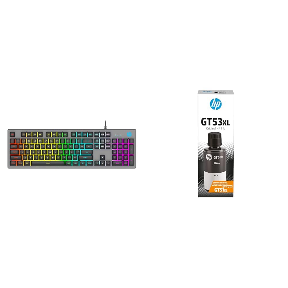 HP K500F Backlit Membrane Wired Gaming Keyboard with Mixed Color Lighting, Metal Panel with Logo Lig