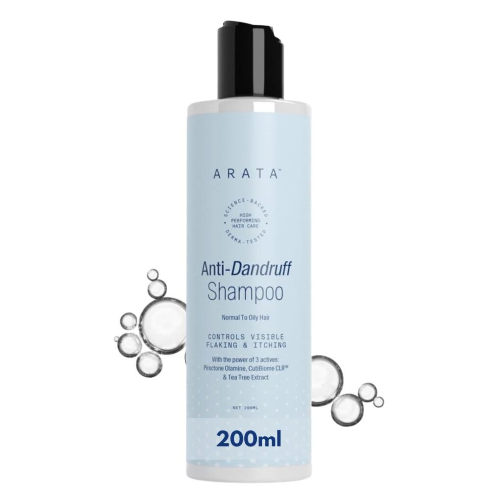 Arata Anti-Dandruff Shampoo - 200ml | With Neem, Tea Tree Oil & Piroctone Olamine | Up to 100% Dandruff Reduction | Soothes Flaky Scalp | For Dry, Frizzy Hair | For Men & Women | Suitable For All Hair Types