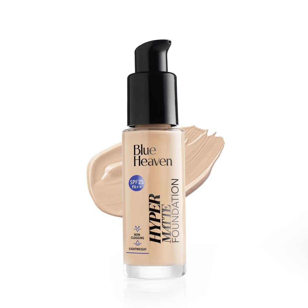 Blue Heaven Hyper Matte Foundation for Face Makeup with SPF 25 PA++, Matte Finish, Light Weight Formula, Medium Coverage for All types of Skin, Cream 101-Vanilla, 30ml