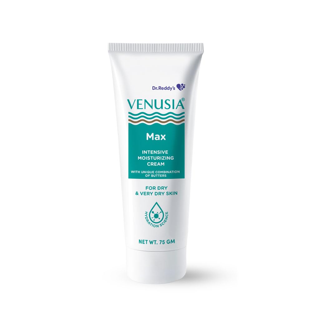 Dr. Reddy's Venusia Max Intensive Moisturizing Cream | Dermatologist Recommended for Dry to Very Dry Skin | Clinically proven for up to 24 hrs. Moisturization| Paraben free | For Face & Body | Cocoa Butter, Mango Butter & Aloe Butter | 75 g