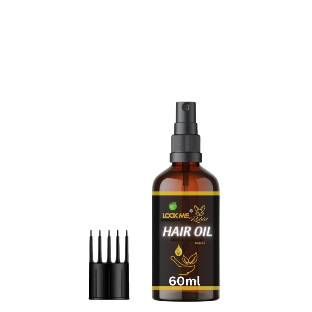 LOOK ME RABBIT Herbal Hair Oil | with Rosemary,Onion, Jojoba Extracts | Unisex | with comb applicator | Promotes hair growth and shine to hair-Pack of 1 (60ml)