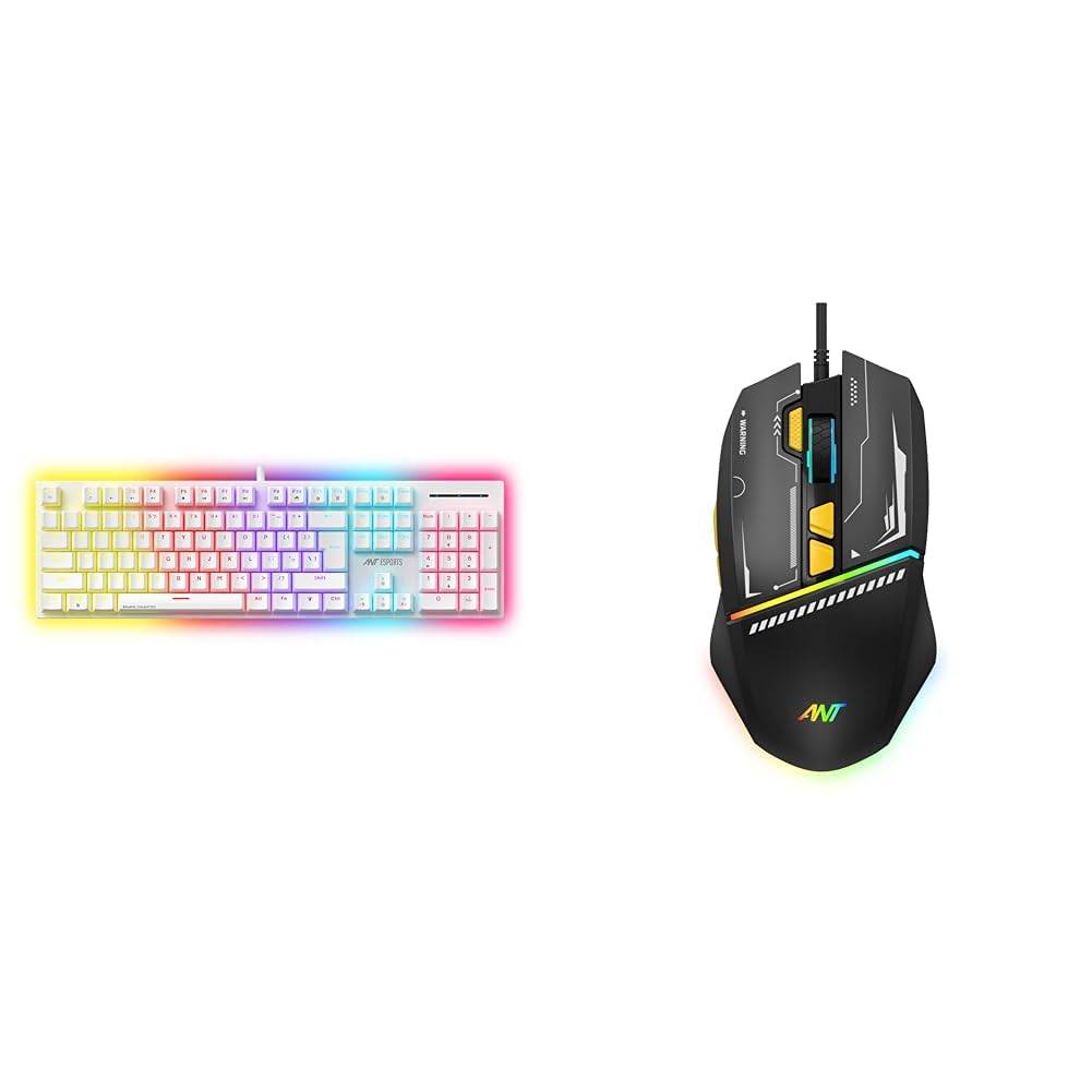 Ant Esports MK3400 Pro V3 Mechanical RGB Gaming Keyboard – White & Ant Ghost 50 RGB Gaming Mouse with12800 DPI Wired Optical Gamer Mouse– Black