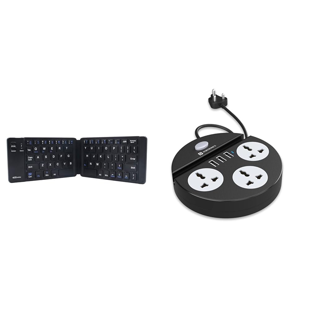 Portronics Chicklet Foldable QWERTY Keyboard, Mini Pocket Sized, Rechargeable, Bluetooth Wireless, O