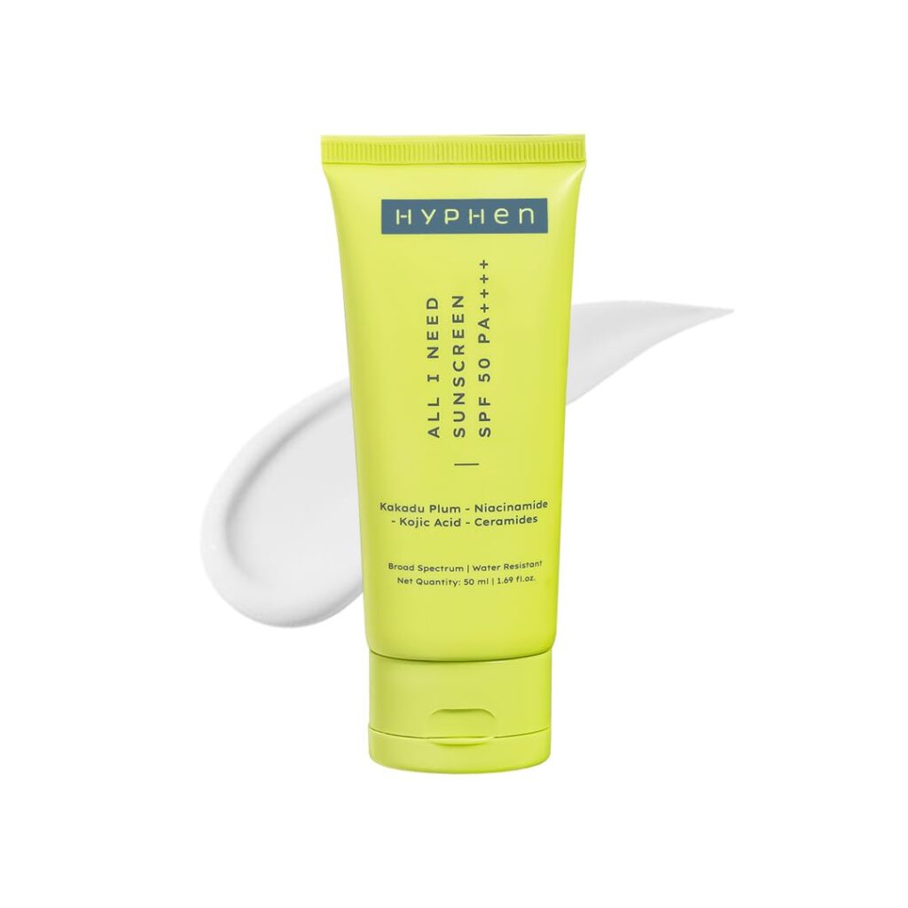 Hyphen All I Need Sunscreen SPF50 PA++++ | Brightens with Niacinamide, Kojic Acid, Vit C Rich Kakadu Plum | Lightweight Non-Greasy UVA/B Protection | Oily, Dry, All Skin Types | For Women & Men -50ml