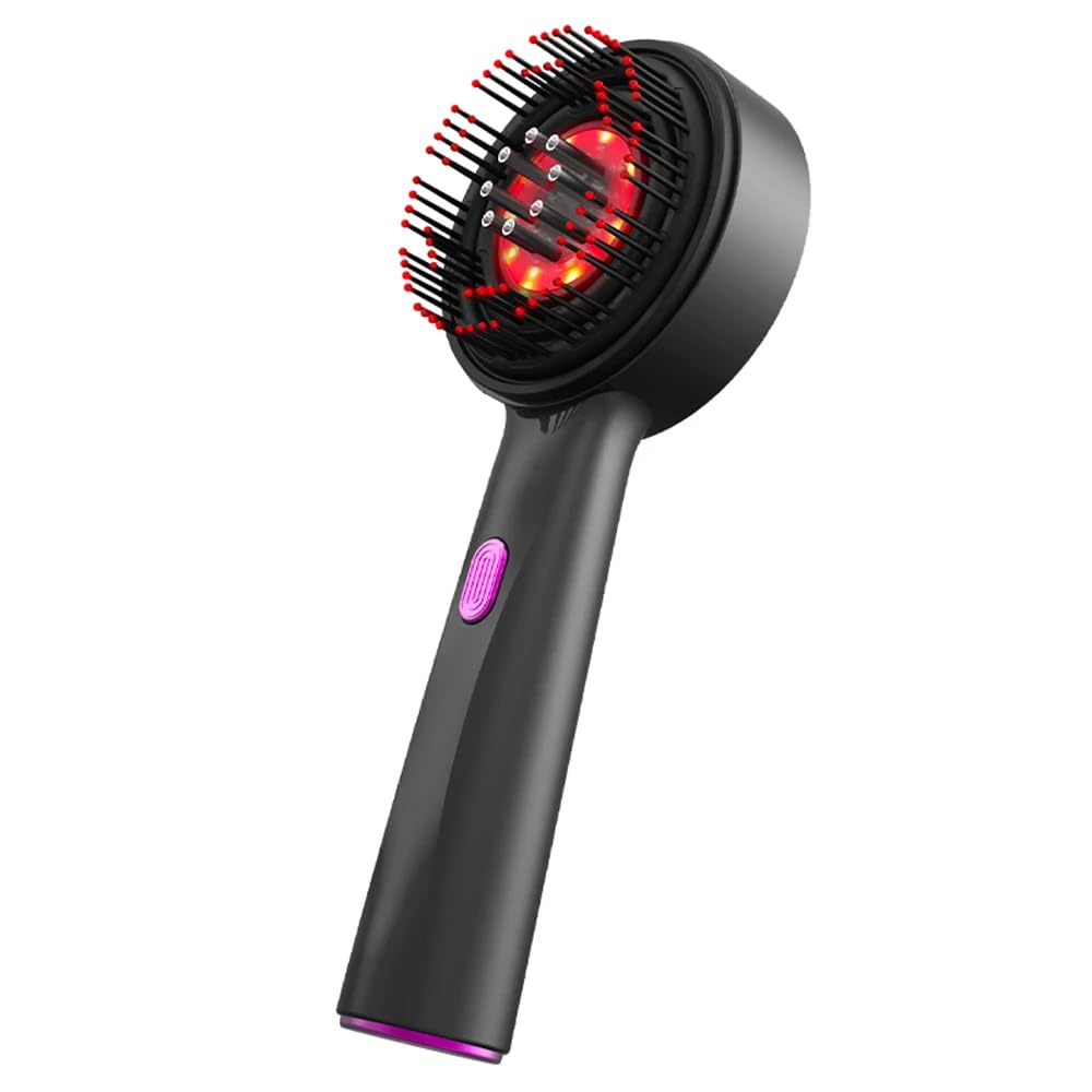KRIS KROS Premium Electric Scalp Massager Comb | 3 In 1 Hair Oil Applicator | Red Led Light Therapy | Boost Hair Growth | Reduce Dandruff | Relieve Stress | IPX7 Waterproof | 6 ML Oil Tank | Type-C (Black)