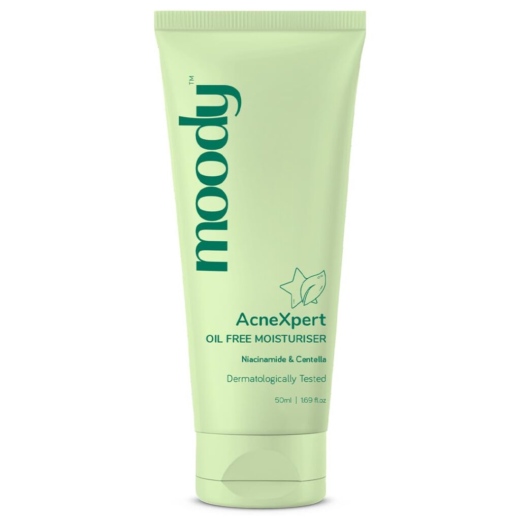 Moody AcneXpert Oil Free Moisturiser With Green Tea & Squalane | Reduces Blemishes, Excess Oil & Acne Marks For Radiant & Even Skin Tone | Non-Greasy & Light Weight Moisturizer For All Skin Type, 50ml