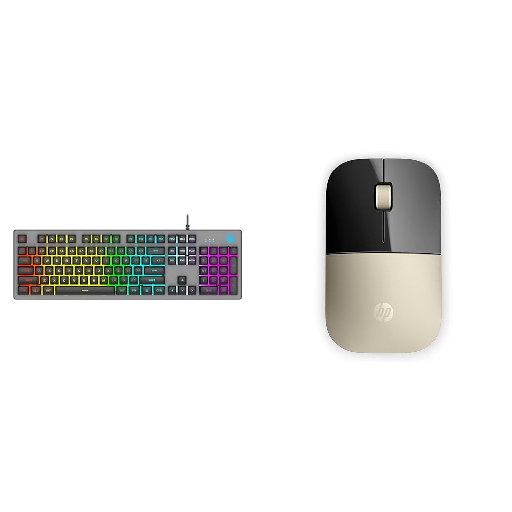 HP K500F Backlit Membrane Wired Gaming Keyboard with Mixed Color Lighting, Metal Panel with Logo Lig