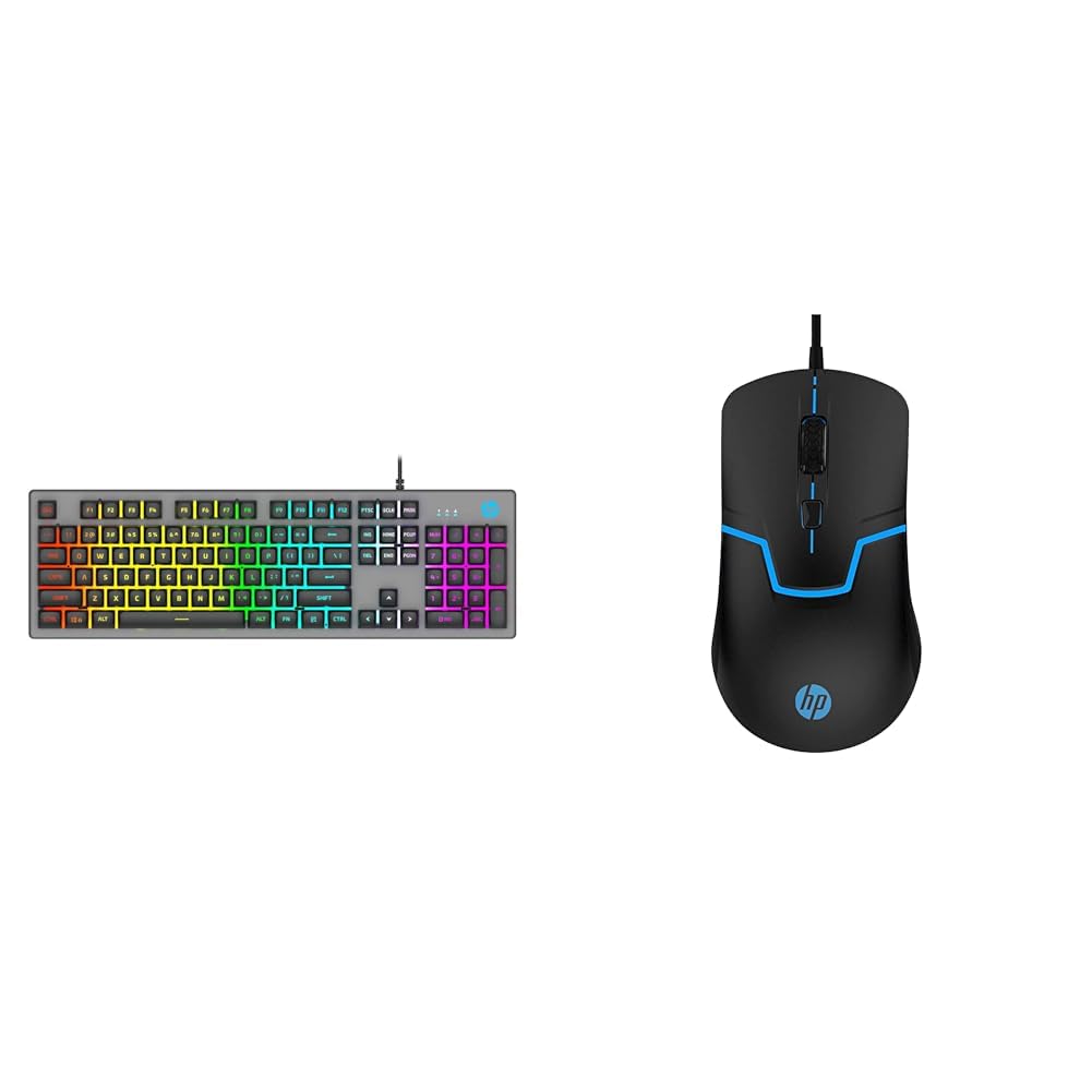 HP K500F Backlit Membrane Wired Gaming Keyboard with Mixed Color Lighting, Metal Panel with Logo Lig