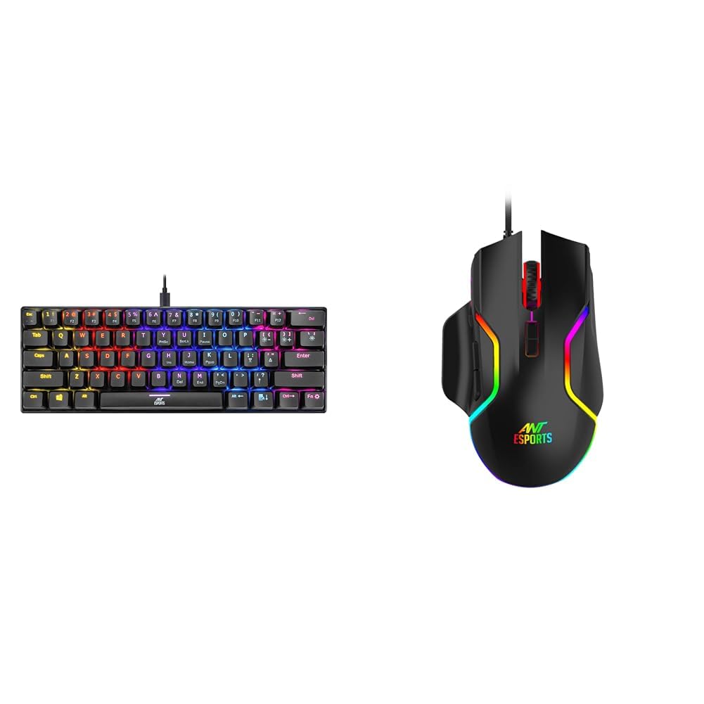 Ant Esports MK1200 Mini Wired Mechanical Gaming Keyboard with RGB Backlit Lighting and 60% Compact F