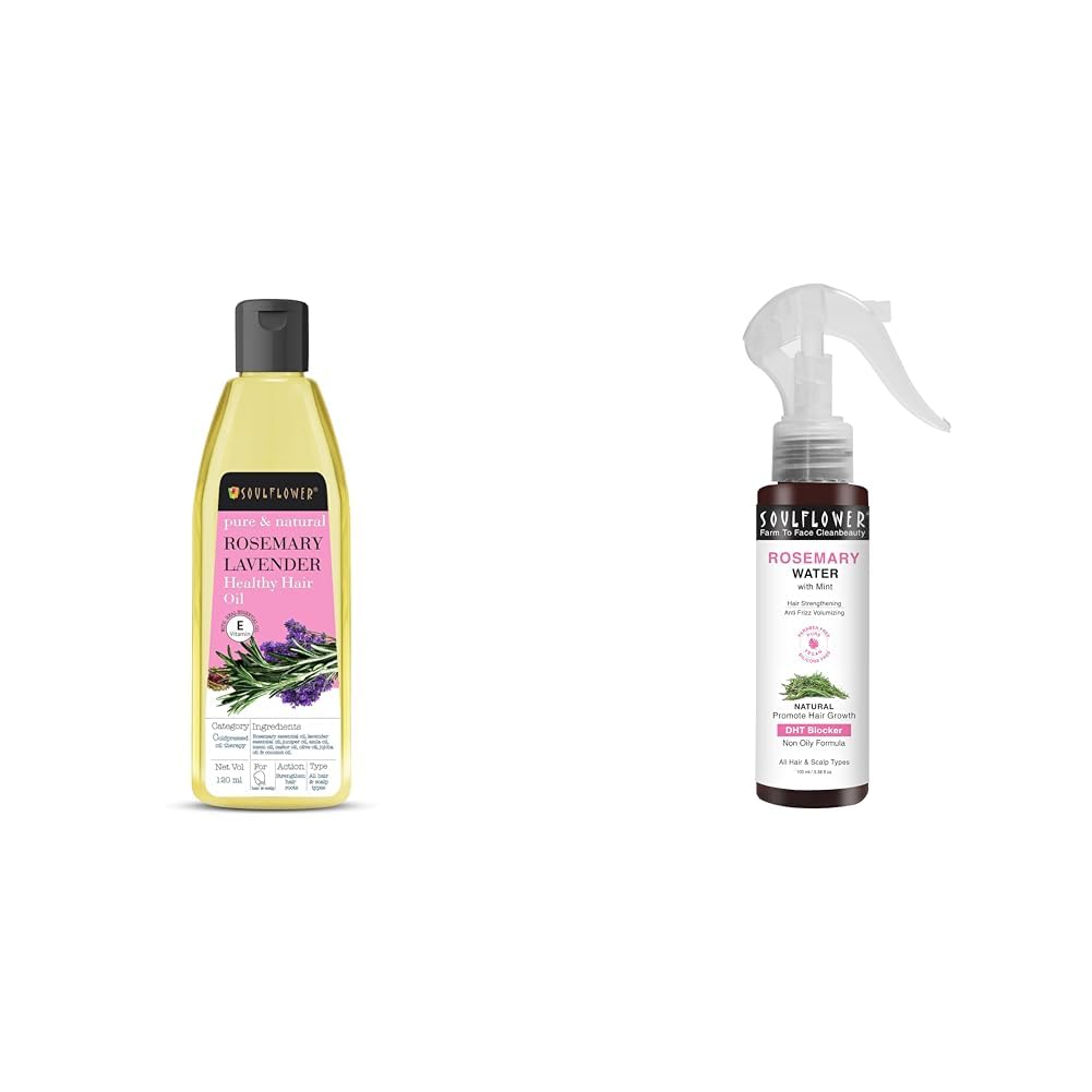 Soulflower Rosemary Lavender Hair Oil For Healthy Hair, Scalp Nourishment, Hair Growth - 100% Pure & Natural Undiluted Cold Pressed Oil, 120Ml Rosemary Water spray with mint