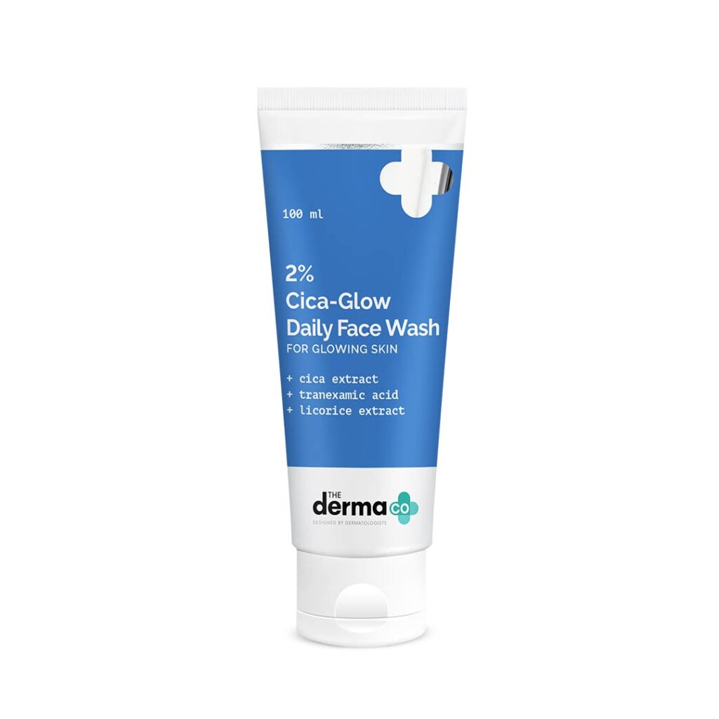 The Derma Co 2% Cica-Glow Daily Face Wash with Tranexamic Acid & Licorice Extract for Glowing Skin | Makes Skin Glow | Evens Skin Tone | For All Skin Types | 100ml