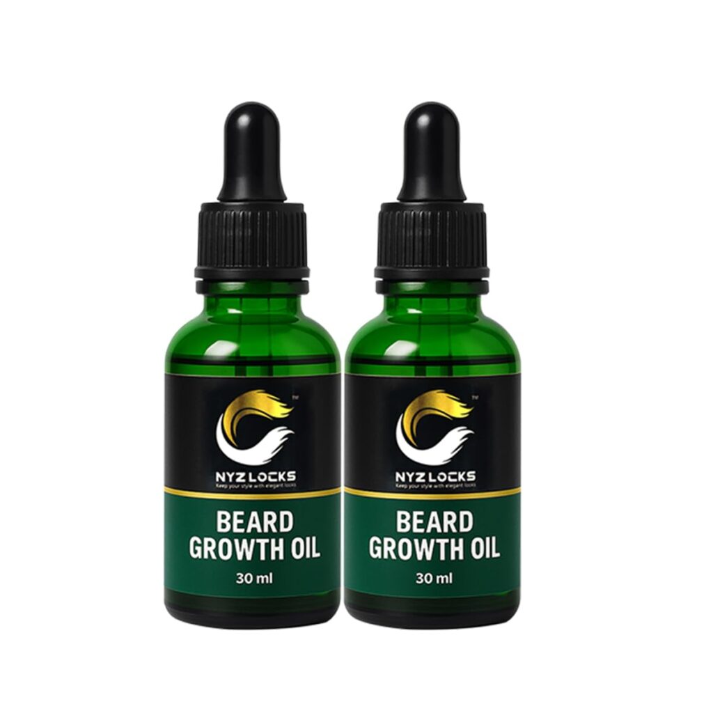 NYZ Locks Beard Growth Oil for Men – 30ml x 2 (Combo Pack) | Natural Beard Oil for Faster Beard Growth, Thickness & Softness | Nourishing Beard Serum for Patchy Beard, Hair Strength & Styling