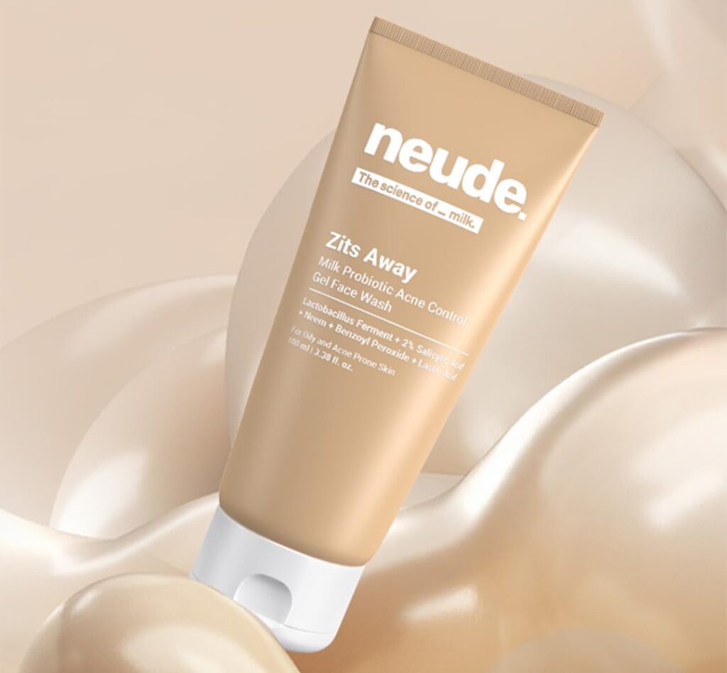 Neude Zits Away 100ml Daily Acne Control Face Wash with Milk Probiotics, 2% Salicylic Acid, Neem & Benzoyl Peroxide, Acne Face Wash for Men & Women (Pack of 1)