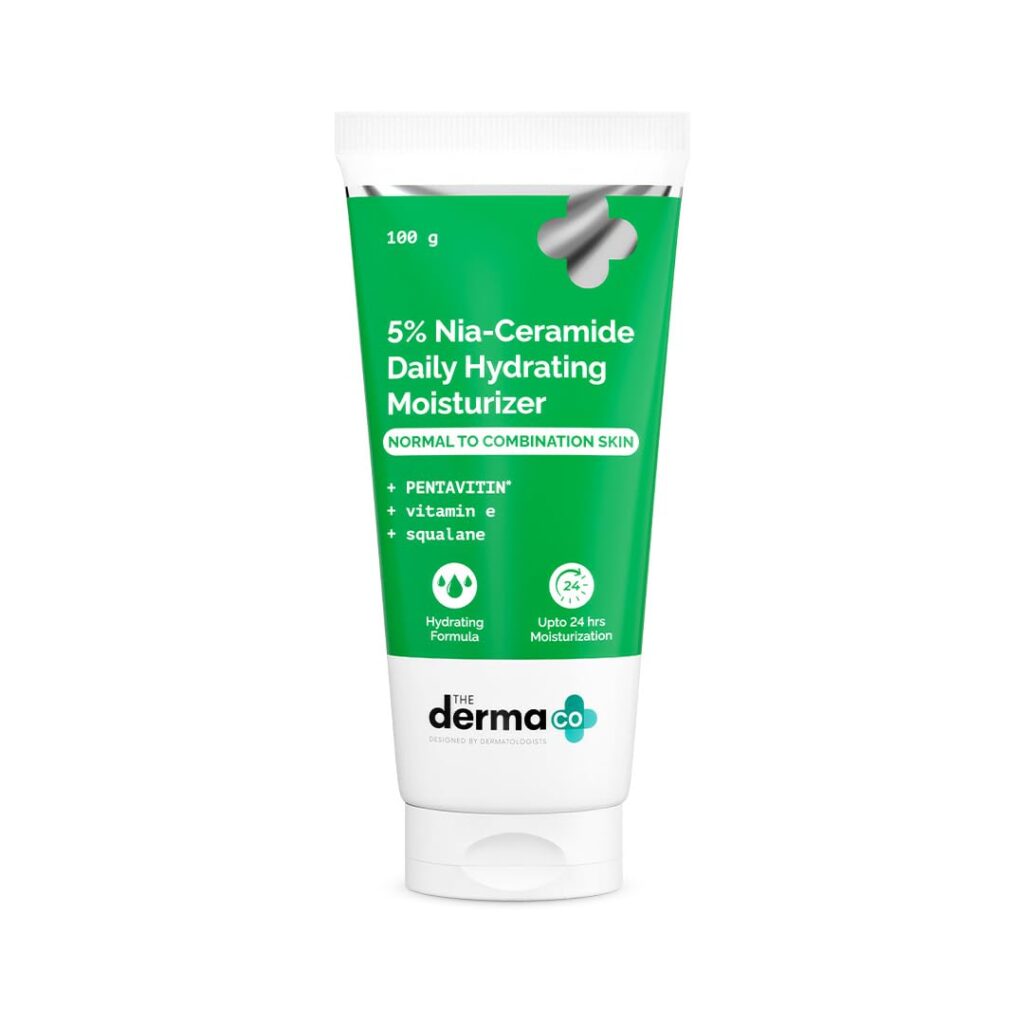 The Derma Co. 5% Nia-Ceramide Daily Hydrating Moisturizer| For Normal to Combination Skin | 24 hrs. Moisturization | 5% Niacinamide, 2% Ceramide | PENTAVITIN, Vitamin E & Squalane | Non sticky -100g