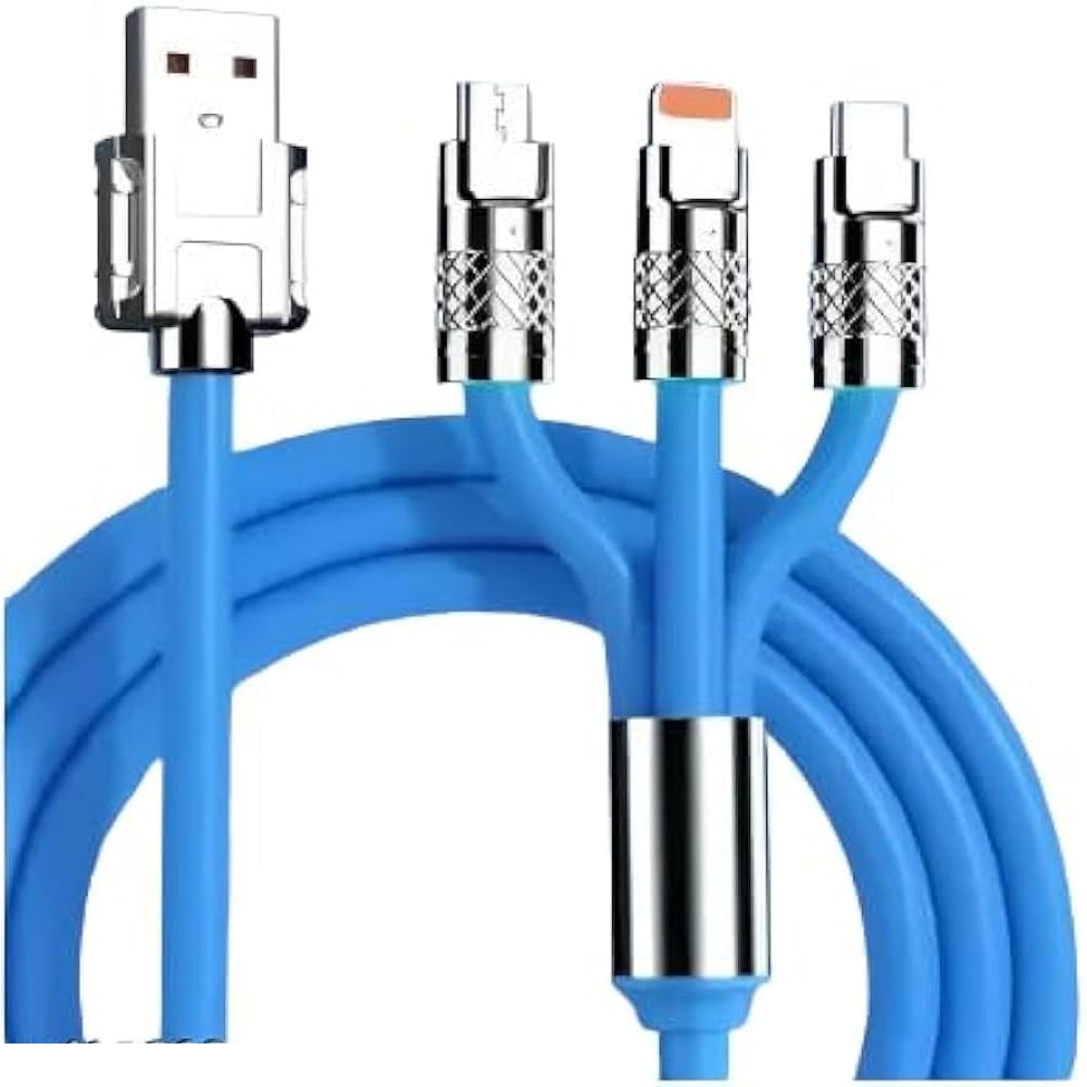 HUG PUPPY Fast Charging 3 in 1 Charging Data Cable, Portable Charger Cord with USB Type-C & USB Port for All Phones and Tablet, Multi Fast Charger Type c Retractable USB Cable (Multicolor)