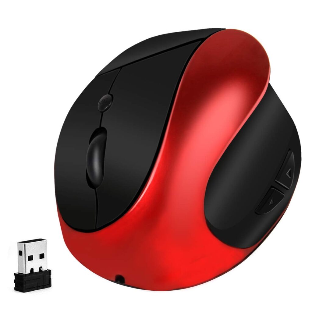 Microware Vertical Mouse Wireless Ergonomic Mouse Rechargeable 2.4G USB Optical Small Vertical Mouse with Adjustable 1000/1200/1600 DPI, 6 Buttons Reduces Hand/Wrist Pain for Laptop Computer