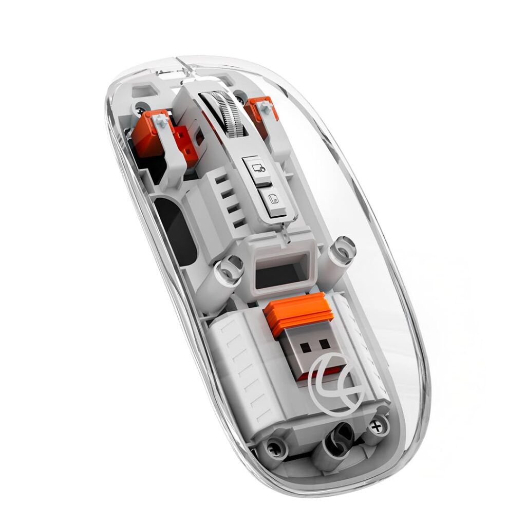 LAPCARE Trendy Plus Transparent Wireless and Bluetooth Rechargeable Mouse, USB Receiver,Desktop Lock Key & Copy-Paste Button, LED Battery Magic Silm for Office/PC/Mac/Laptop/Apple/ipad (White)