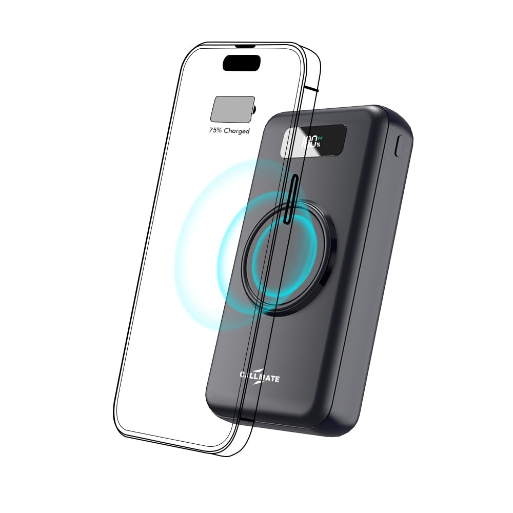 CALLMATE Wireless 20000 mAh Lithium Polymer Digital Display Power Bank with in-Built 4 in 1 Cable USB Input Port W-006 with 15 Watt Fast Charging (Black)