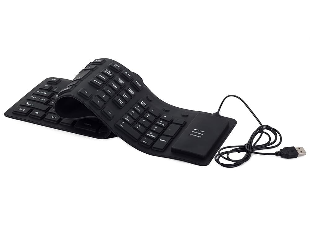 1Goal Foldable Silicone Keyboard, USB Wired Waterproof Rollup Keyboard, Folding Flexible Keyboard Slim Portable Soft Silent Typing for PC Notebook Laptop Travel Home