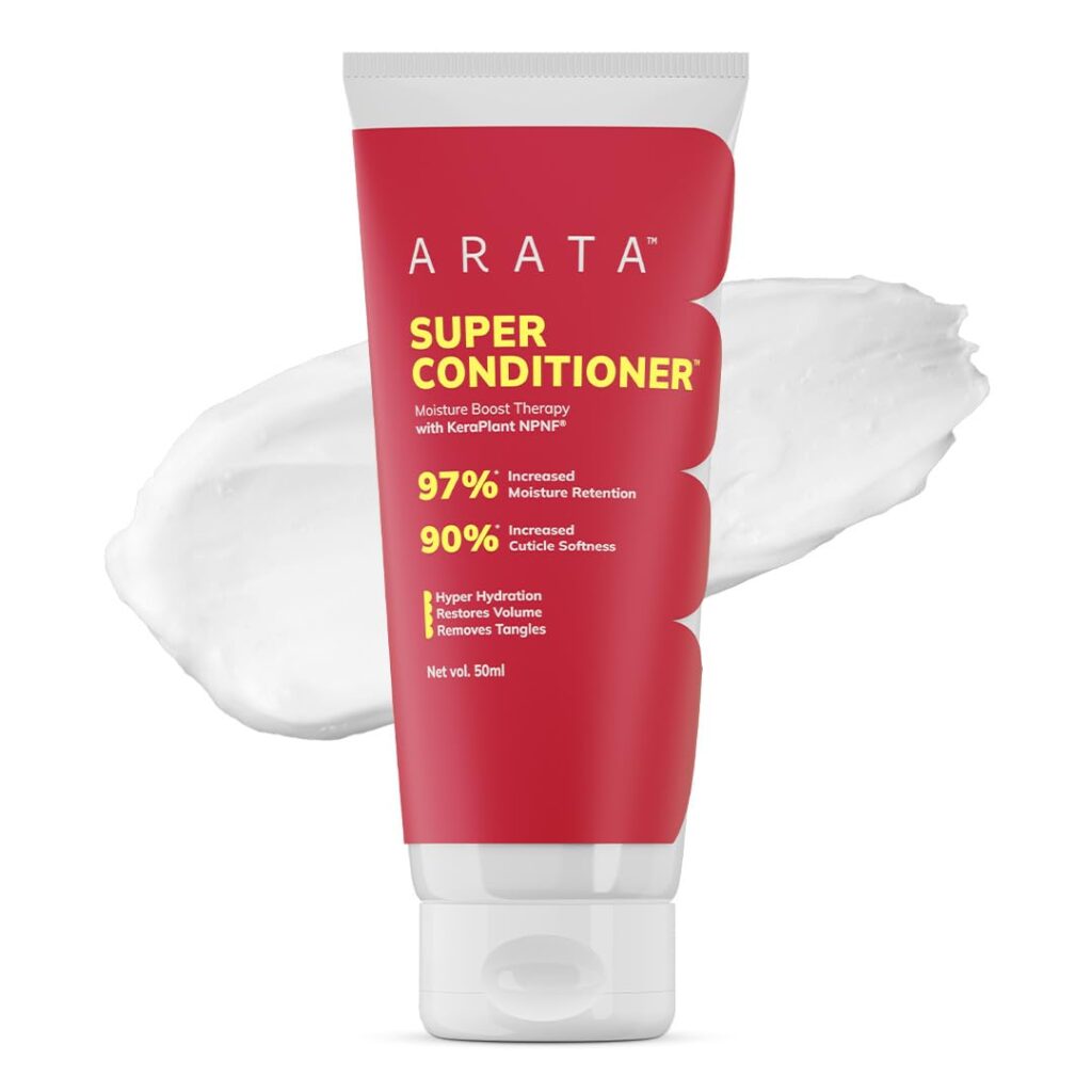 Arata Super Conditioner For Frizzy Hair | Increases Hydration by 97%,Softness by 90% | With Keratin & Rice Water for Smooth, Shiny Hair | Hair Conditioner for Women & Men | For All Hair Types | 50ML