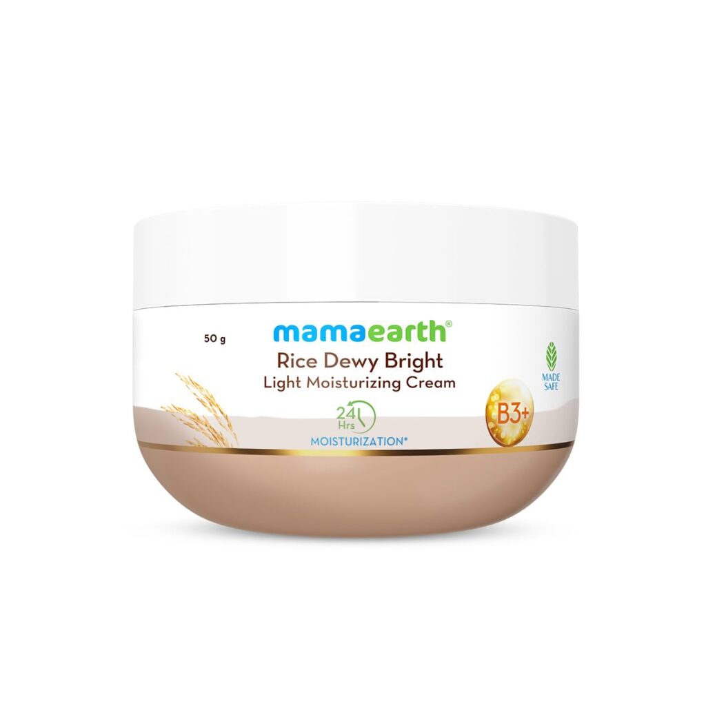 Mamaearth Rice Dewy Bright Light Moisturizing Cream With Rice Water & Niacinamide For Glass-Skin 50G|For Face, Hands & Body |24H Long-Lasting Moisturization |Non-Greasy Quick Absorbing, All Skintypes