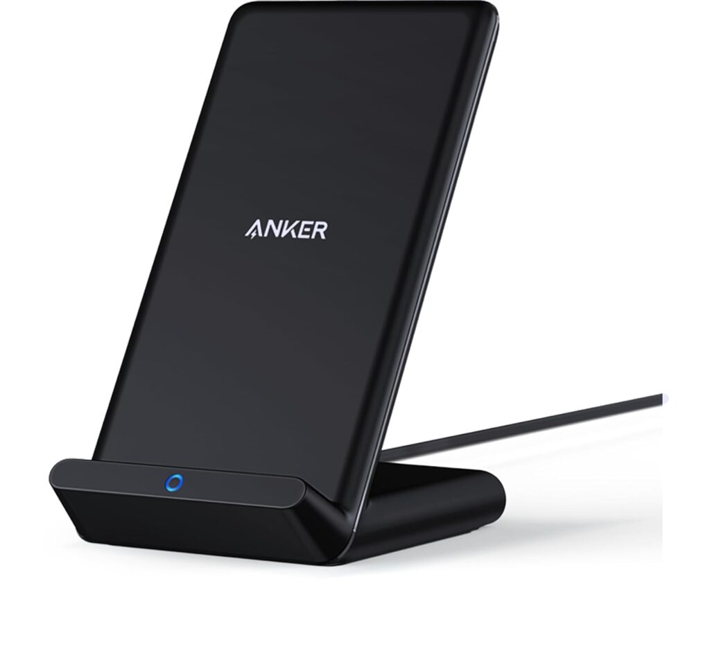 Anker Wireless Charger, PowerWave Stand, Qi-Certified for iPhone SE, 11, 11 Pro, 11 Pro Max, XR, Xs Max, XS, X, 8, 8 Plus, 10W Fast-Charging Galaxy S20 S10 S9 S8, Note 10 Note 9 (No AC Adapter)