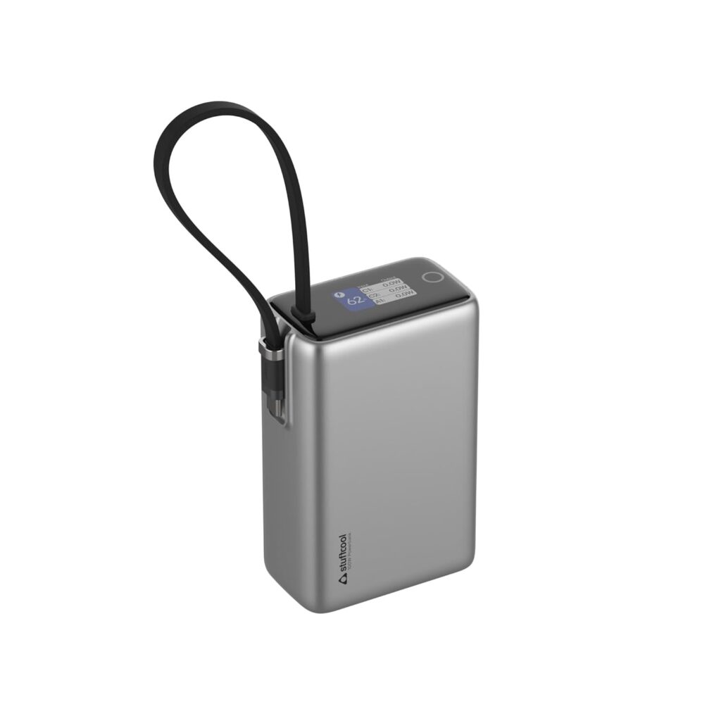 Stuffcool Giga Max Smallest 25000mAh 100W Power Bank, Built-in Type-C Cable, Charges MacBook Pros, laptops, supports Samsung Super Fast Charging 2.0; Smart TFT Display, Made in India, CE ROHS Approved
