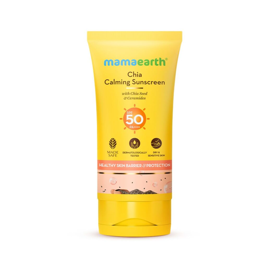 Mamaearth Calming Sunscreen With Chia Seed & Ceramides For Hydrated Glow & Sun Protection-50 G | Spf 50 Pa++++ | Co-Created With Top Dermats | For Dry To Normal, Sensitive Skin | Healthy Skin Barrier
