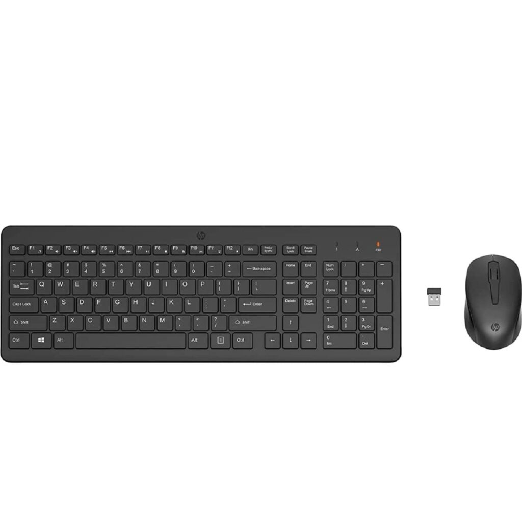 HP 330 Wireless Black Keyboard and Mouse Set with Numeric Keypad, 2.4GHz Wireless Connection and 1600 DPI, USB Receiver, LED Indicators, 3 Years Warranty, Black
