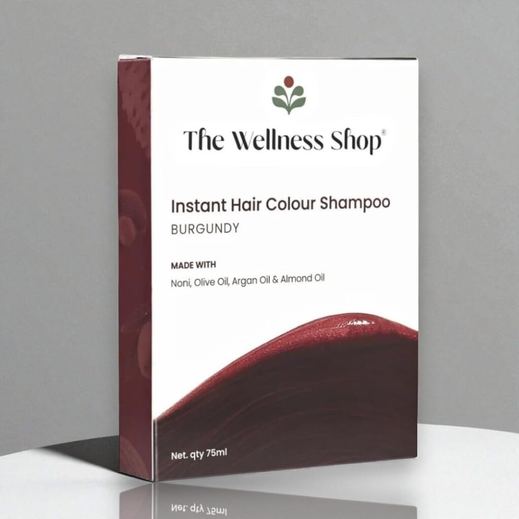 The Wellness Shop Instant Natural Burgundy Hair Coloring Shampoo + Conditioner - 75ml | Made with Noni, Olive, Argan & Almond Oils | Long Lasting Color, Glossy Hair | Ammonia Free, for Women & Men