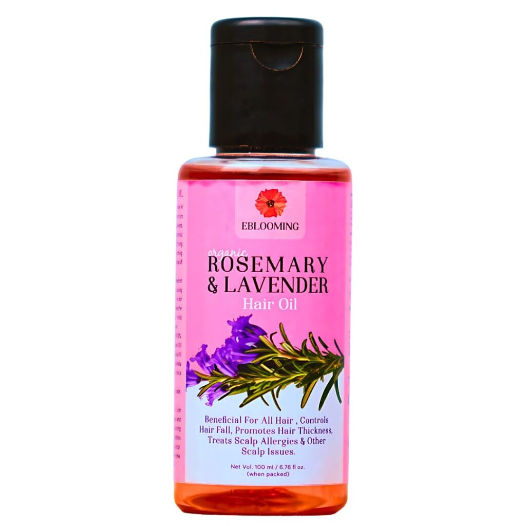 Eblooming Rosemary Lavender Hair Oil - 100ml, Promotes Healthy Hair, Scalp, and Hair Roots, Pure & Natural Cold-Pressed Oil