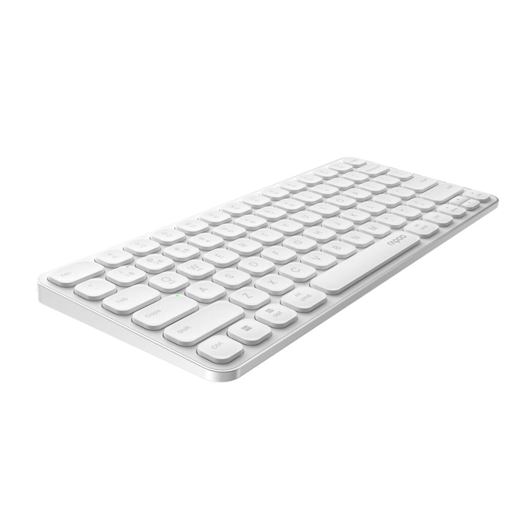 Rapoo E9050L Bluetooth Wireless Multi-Device Keyboard(4 Devices), Rechargeable, Led Indicators, Ultra-Thin, Ergonomic, Compatible with Windows, iOS, Android, Tab, Smartphones -White, 3-Year Warranty