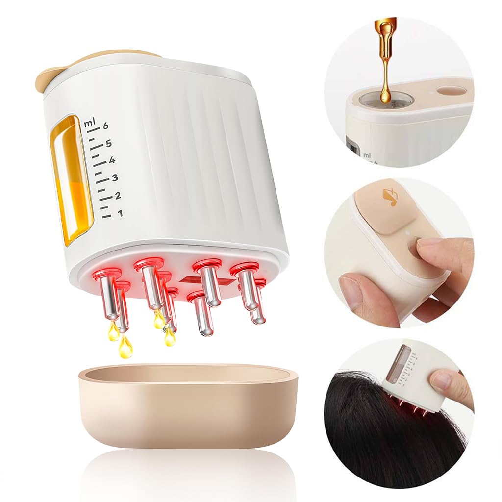 ZIBUYU® 2 in 1 Electric Scalp Massager Hair Oil Applicator 6ml Travel Hair Oil Applicator Red Light EMS Scalp Massager