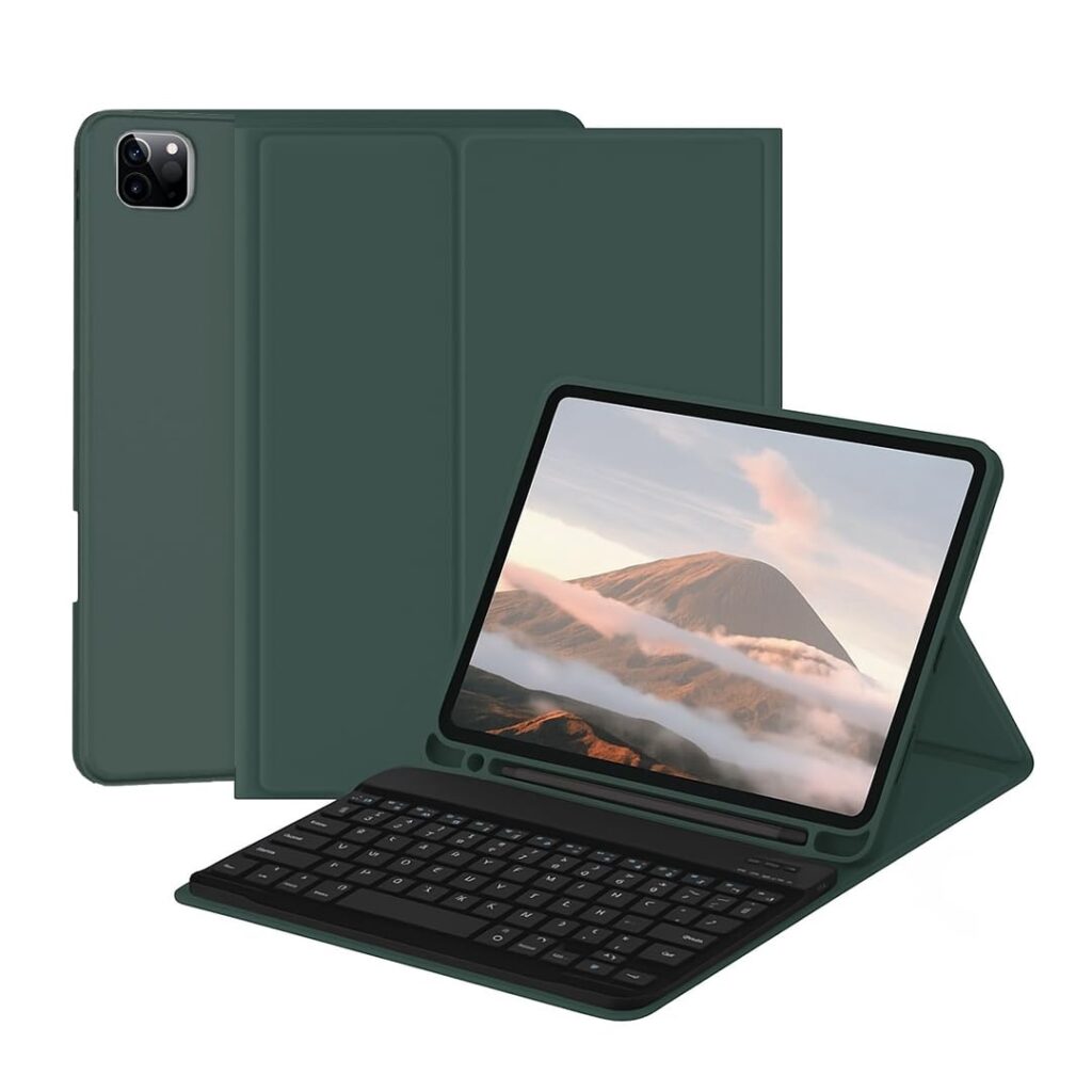 LIRAMARK Tri-Fold Wireless Bluetooth Keyboard with Detachable Tablet Case Cover for Apple iPad Pro 11 inch 2022/2021/2020 4th/3rd Generation (Green)
