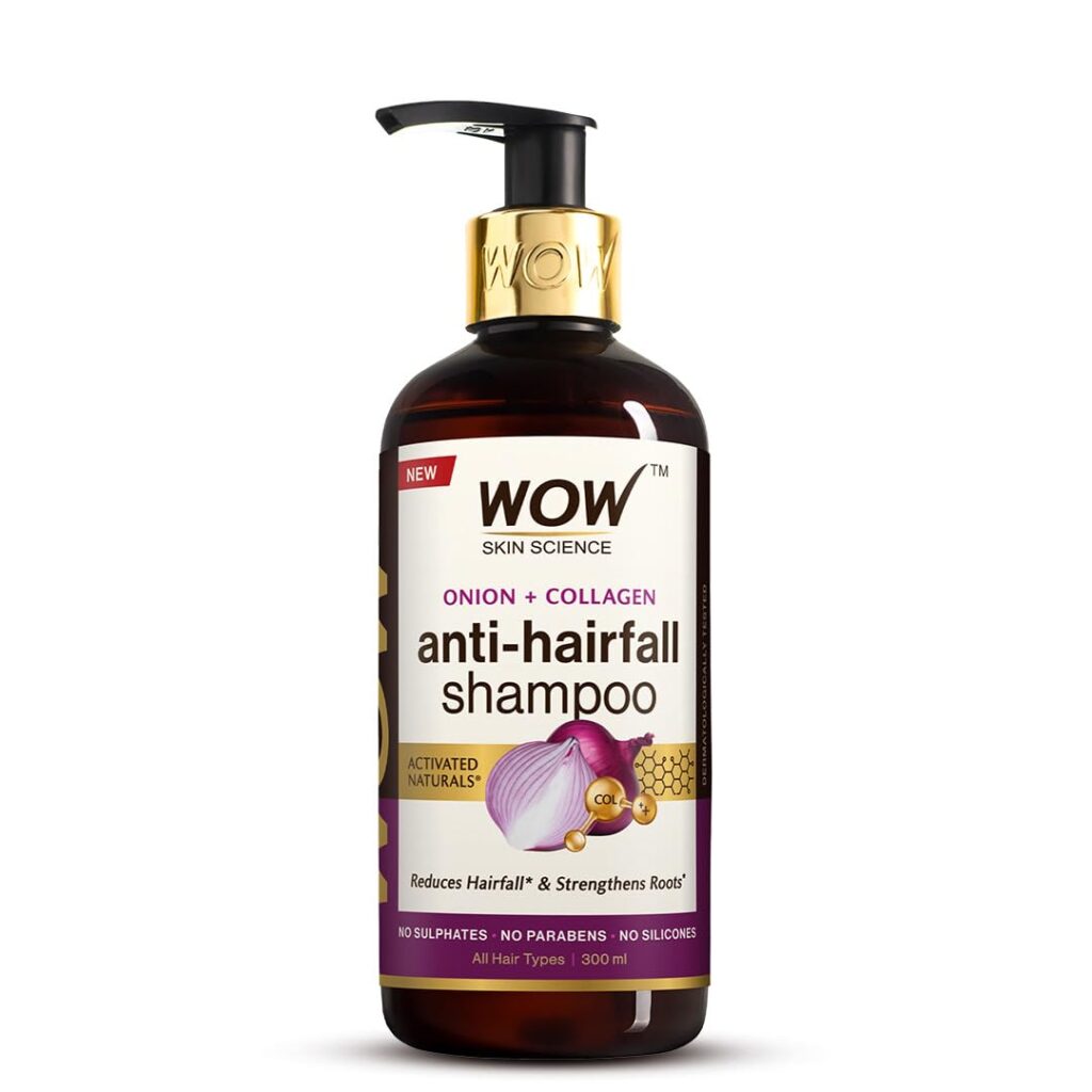 WOW Skin Science Onion & Collagen Anti-Hairfall Shampoo|Reduces Hairfall|Strengthens Roots|Nourishes Scalp|Prevents Breakage|Enhances Hair Thickness and Shine|New & Improved Formulation|300ml