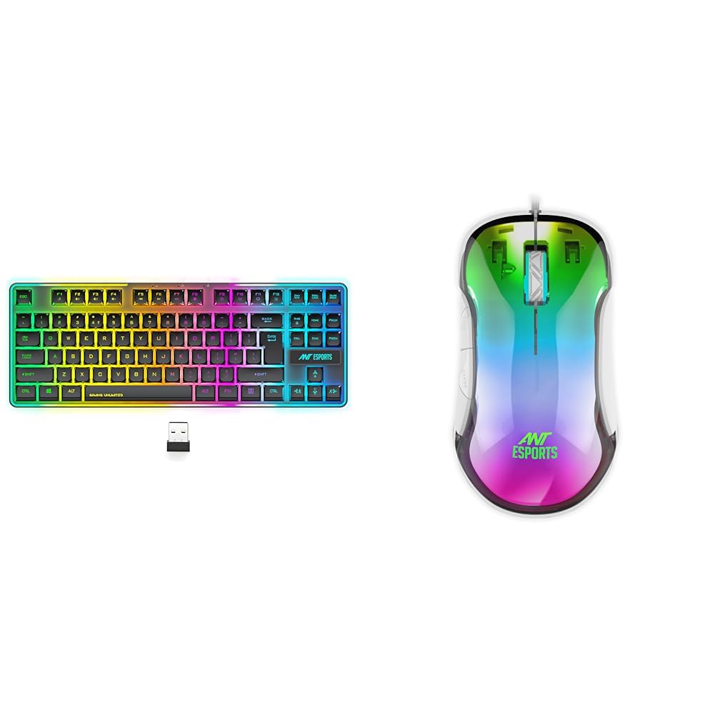 Ant Esports MK720 Pro V2 Wireless TKL RGB Gaming Membrane Keyboard– Black GM610 7D Crystal Full RGB Gaming Mouse- White