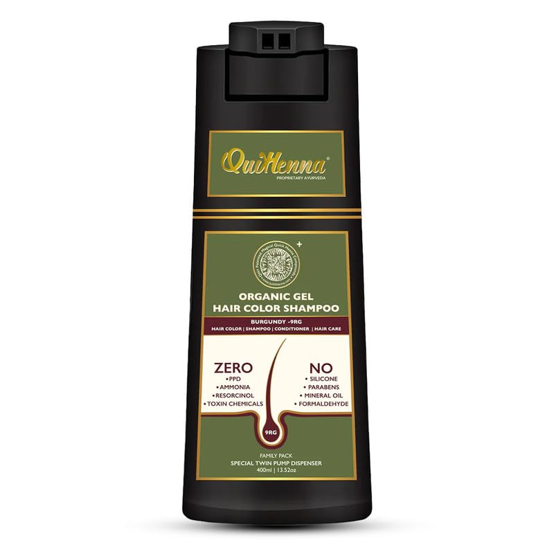 QH+ Organic Gel Hair Color Shampoo 9RG Burgundy 400 ml, PPD Free, Ammonia Free Permanent Hair Colour For Women & Men, Vegan & Cruelty-Free