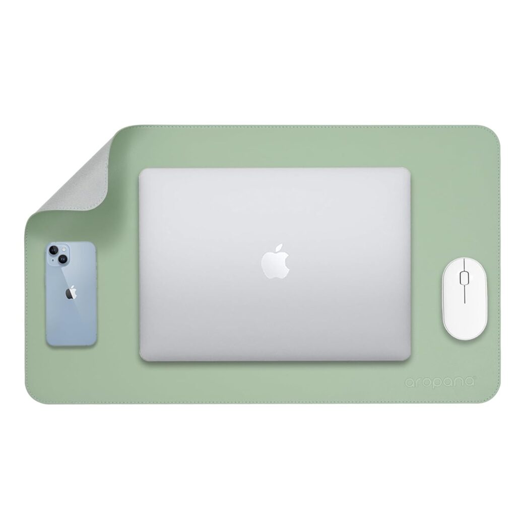 Aropana Anti-Slip Extended Mouse Pad | PU Vegan Leather Desk Mat | Large Computer Desk Protector Pad with Suede Base for Keyboard, Laptop, Office & Home (23.6 x 13.8 inches, Turquoise)