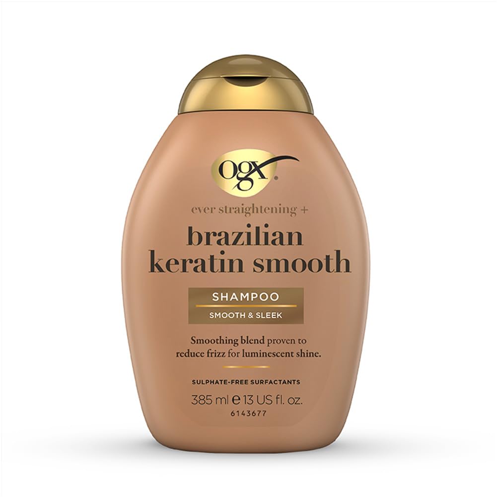 OGX Ever Straightening Brazilian Keratin Smooth Shampoo With Coconut Oil, Keratin Proteins, Avocado Oil & Cocoa Butter,Sulphate Free Surfactants, Paraben Free 385ml