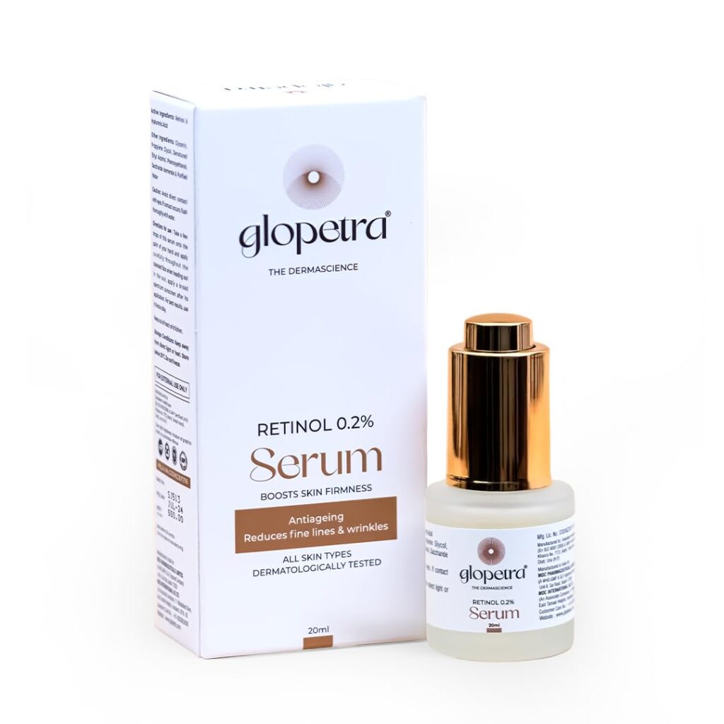 GLOPETRA 0.2% Retinol Serum 20 ml | Reduces Fine Lines and Wrinkles | Dermatologically Tested, Cruelty free and Paraben Free | For Men and Women with Dry, Normal and Oily Skin