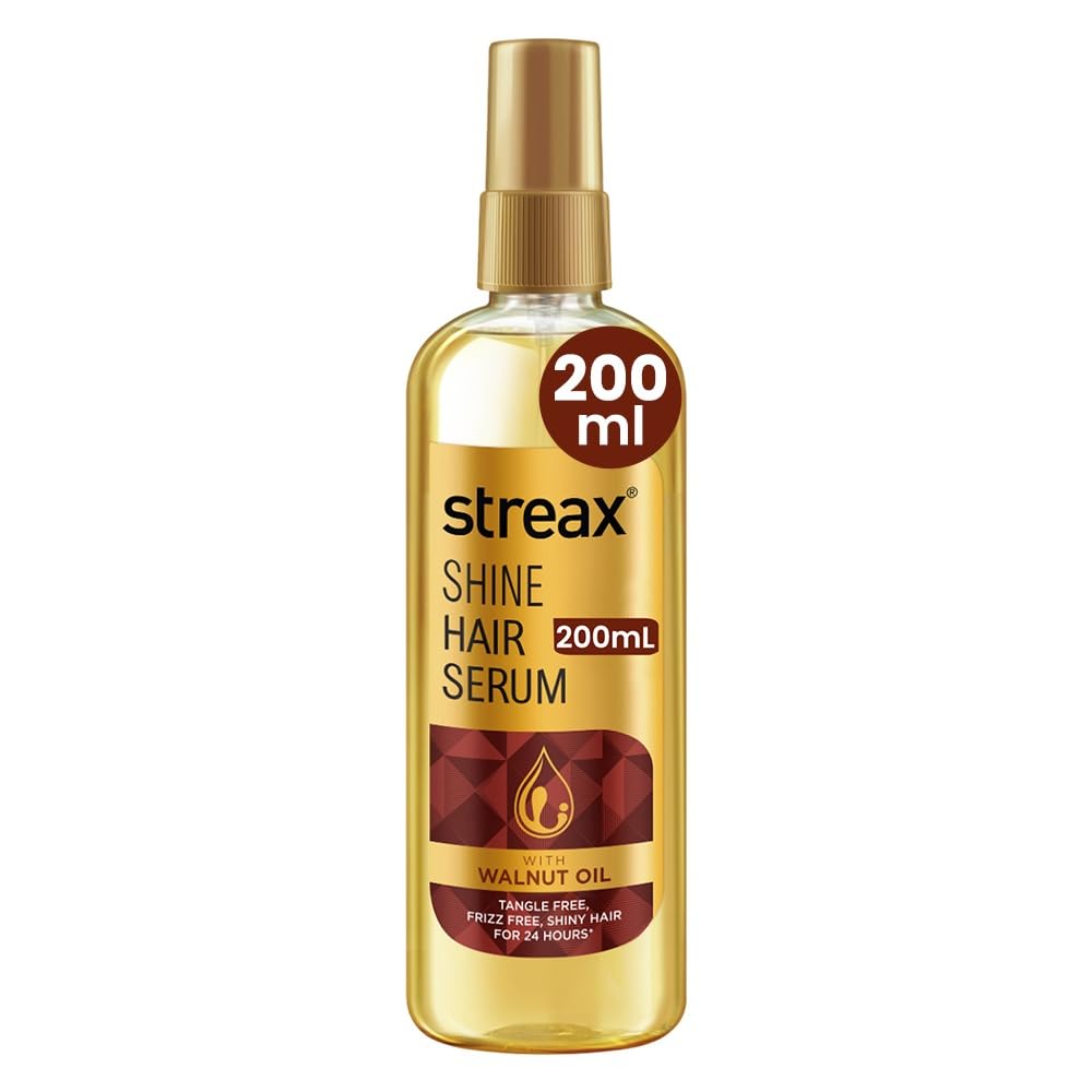 Streax Hair Serum 200ml, Hair serum for Dry & Frizzy Hair, for Women & Men, for Curly Hair, Wavy Hair, Straight Hair, Silk & Shine Vitalised with Walnut Oil
