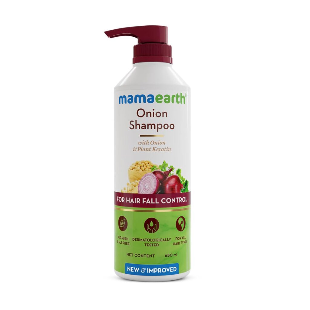 Mamaearth Onion Shampoo for Hair Growth and Hair Fall Control with Onion and Plant Keratin | Reduces Hair Fall | Strengthens & Smoothens Hair | For Men & Women | 650ml