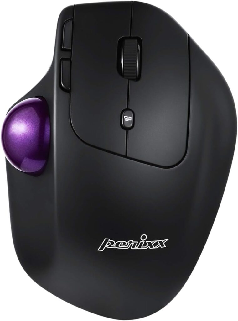 Perixx PERIMICE-720 Ergonomic Wireless Trackball Mouse – Dual Mode Bluetooth & 2.4GHz, Adjustable Angle (10°/20°), 6 Buttons, Anti-RSI Design, Black