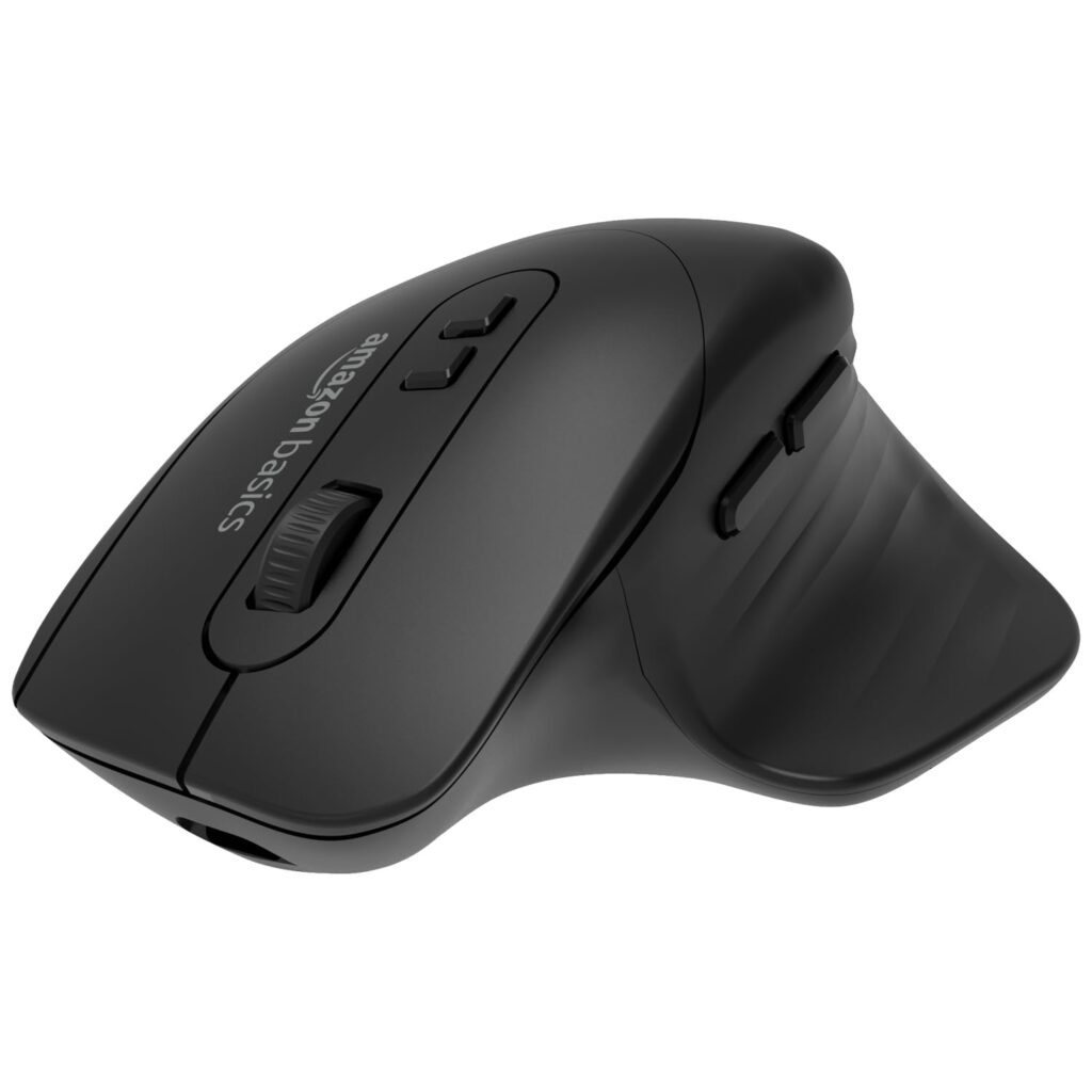 amazon basics Pro Series 650 mAh Wireless Rechargeable Ergonomic Mouse for PC, Mac, Laptop | 3 Adjustable DPI Settings Up to 1600 | Shortcut Buttons | Tri-Mode connectivity (Black)