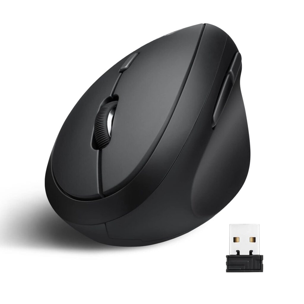 Perixx PERIMICE-719 Wireless Mini Vertical Mouse – 6-Button Ergonomic Design, Adjustable 800/1200/1600 DPI, 2.4 GHz Nano USB Receiver, Right-Handed, Black