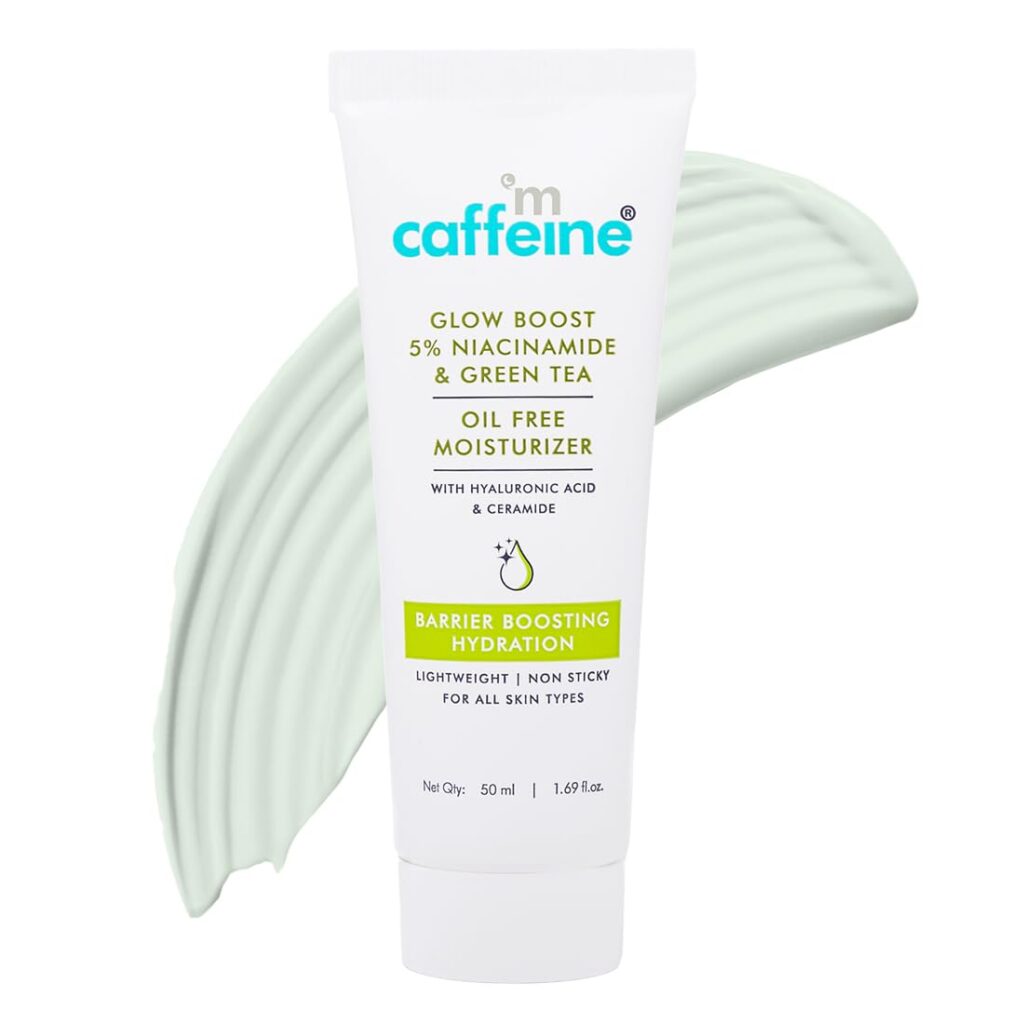 mCaffeine Glow Boost 5% Niacinamide & Green Tea Oil Free Moisturizer | Brightens & Even-Tones | 72Hrs Moisturization | Reduces Acne Marks & Blemishes | Lightweight Moisturizer For All Skin Types -50ml
